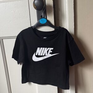 Nike Black Cropped Kids T-Shirt with White Logo